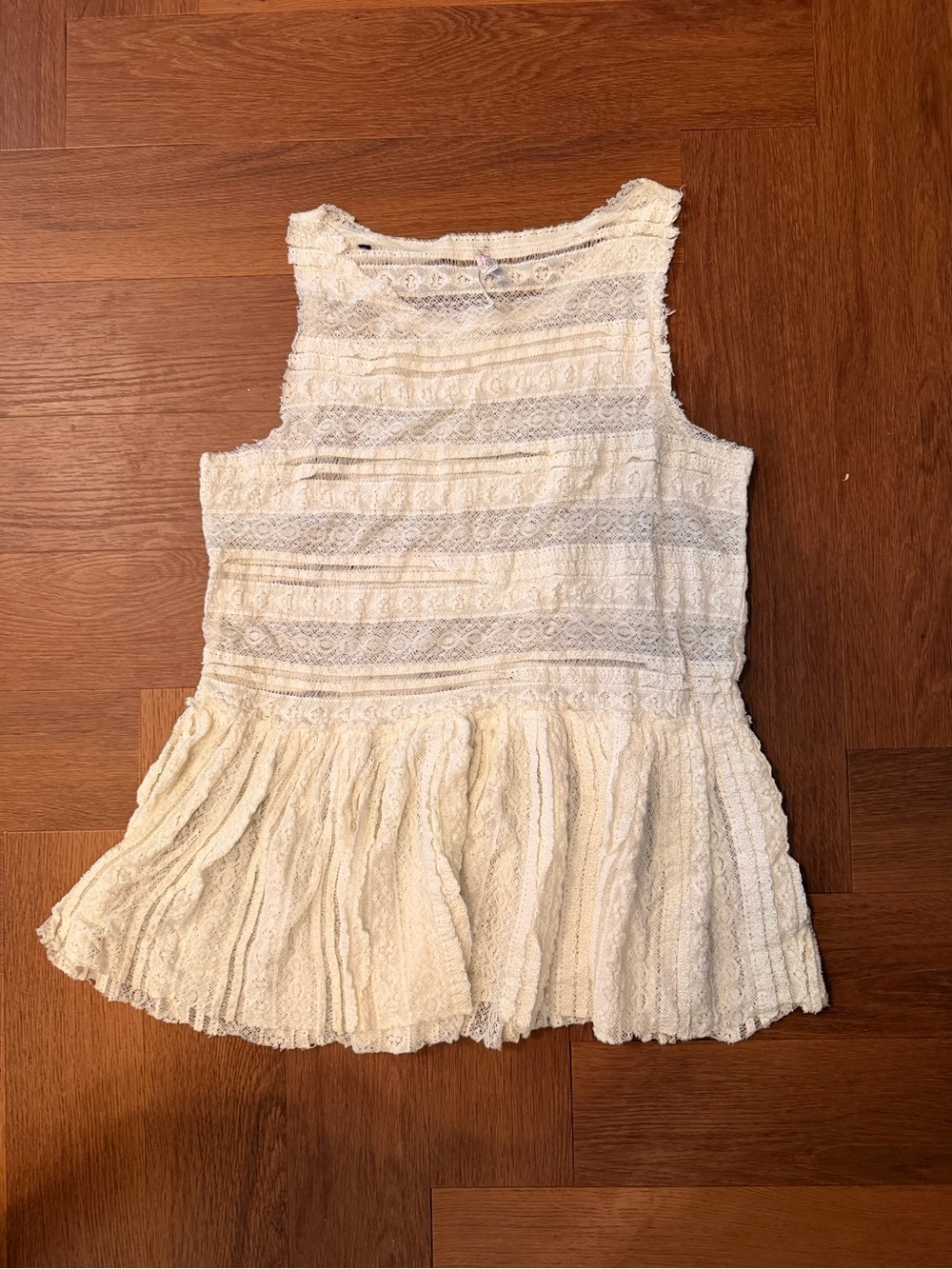 Free People Intimately Lace Peplum Tank Top Cream Ivory Boho Romantic Size S/P